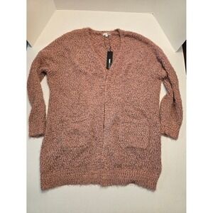 NWT Fashion Nova Womens Cardigan Sweater Open Front Pockets‎ Knit Mauve Pink 2X
